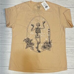 NWT Skeleton Graphic T-Shirt Women’s Small Peach Floral Goth Aesthetic Tee